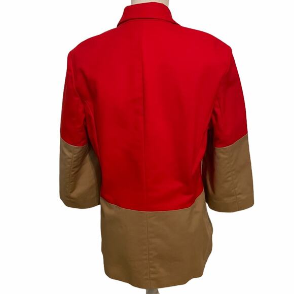 Coldwater Creek Colorblock Long Jacket Red Tan Khaki Bell Sleeves Size 10 - Picture 4 of 10